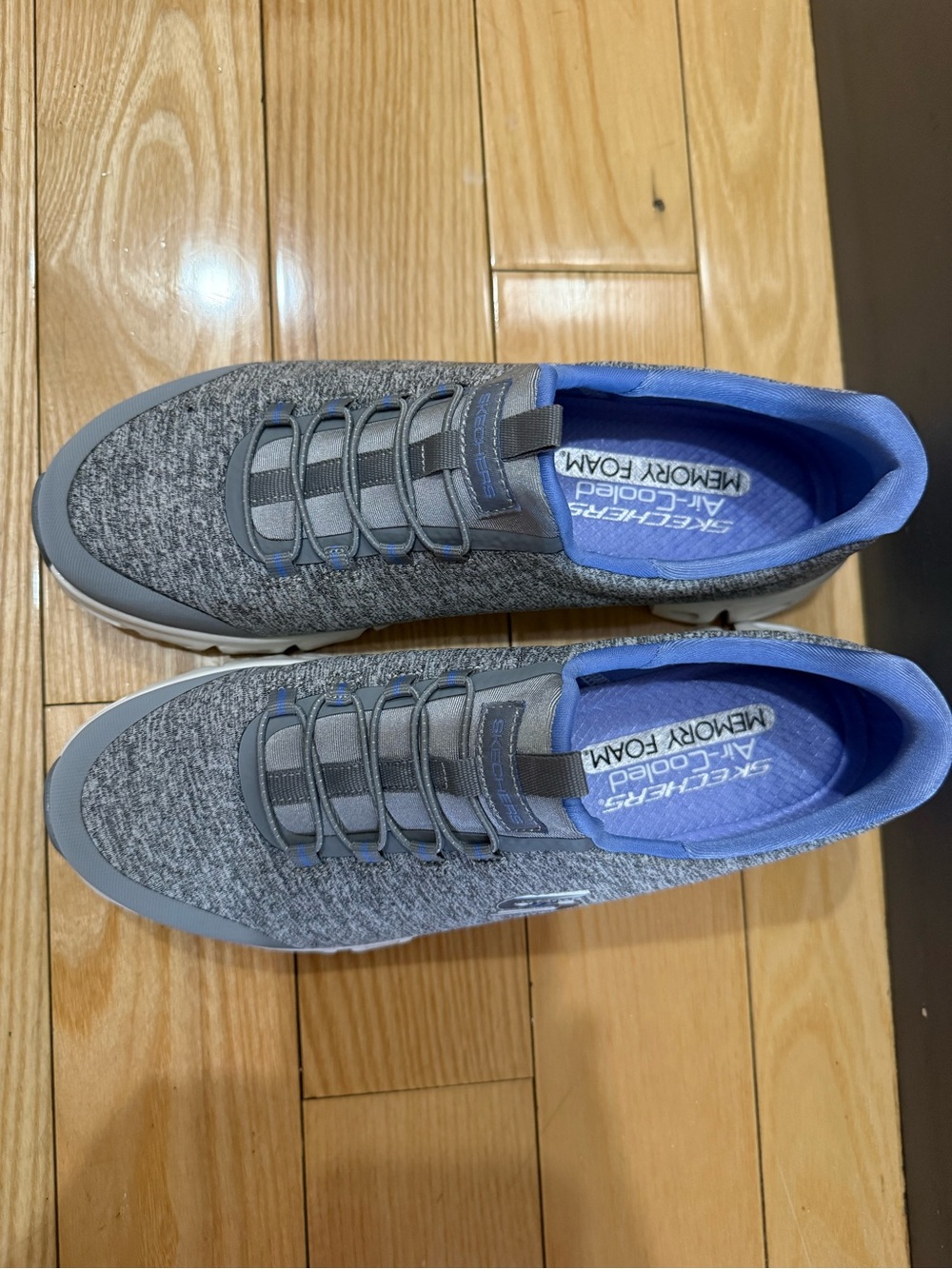 Skechers Women’s Gray Knit Slip-On Sneakers with Blue Lining